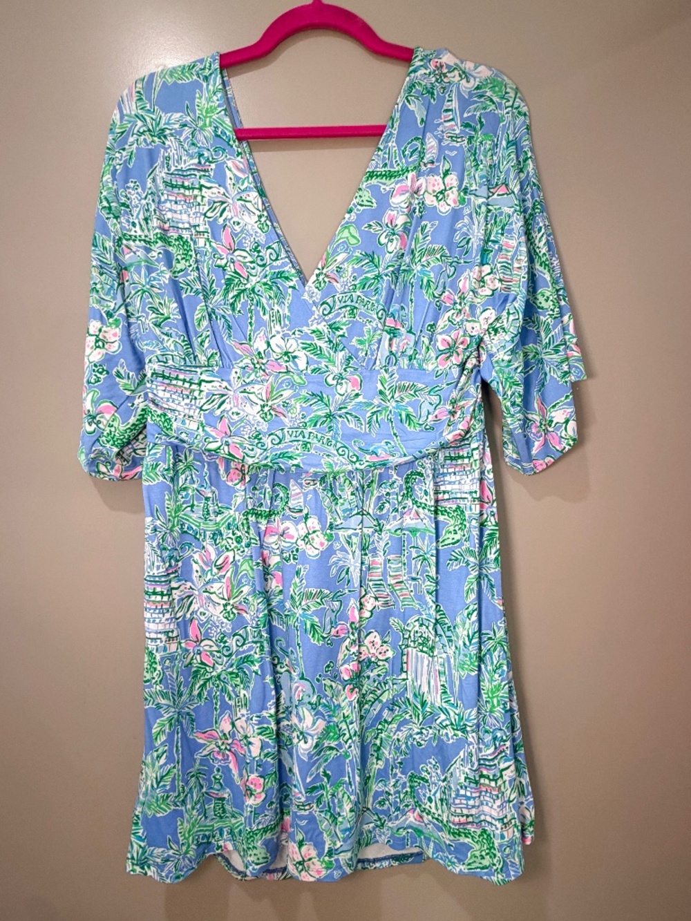 Lilly Pulitzer Blue Palm Beach Print Romper Dress Size XL